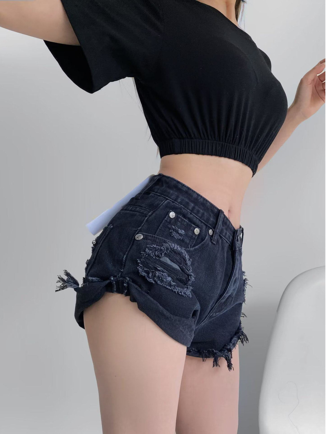 Shorts Denim Frayed - Shorts en jean déchirés taille basse