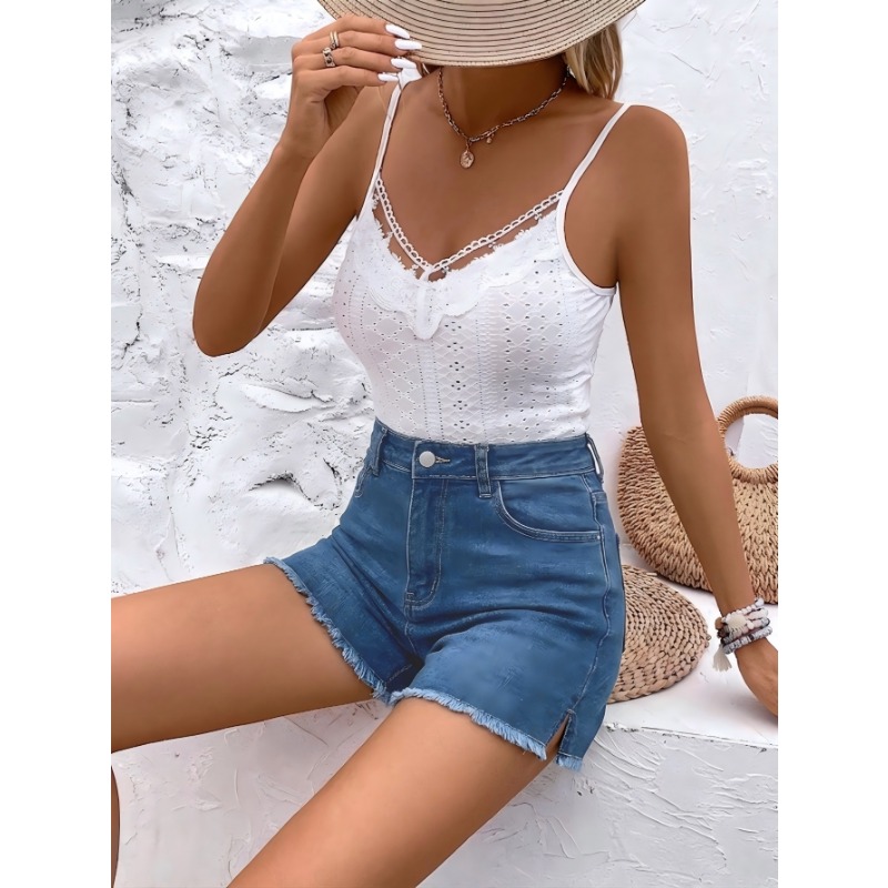 Shorts Denim Frayed - Shorts en jean taille haute pour