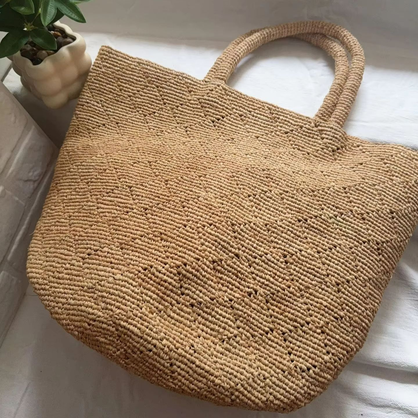 Sac de plage carré en raphia t - Crochet Bag Raffia avis et prix