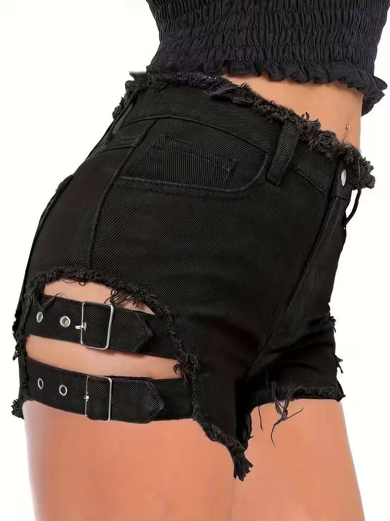 Shorts en jean noir taille bas - Shorts Denim Frayed avis et prix