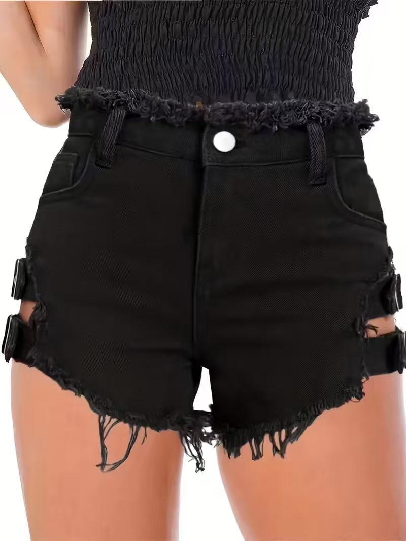 Shorts en jean noir taille bas - Shorts Denim Frayed avis et prix