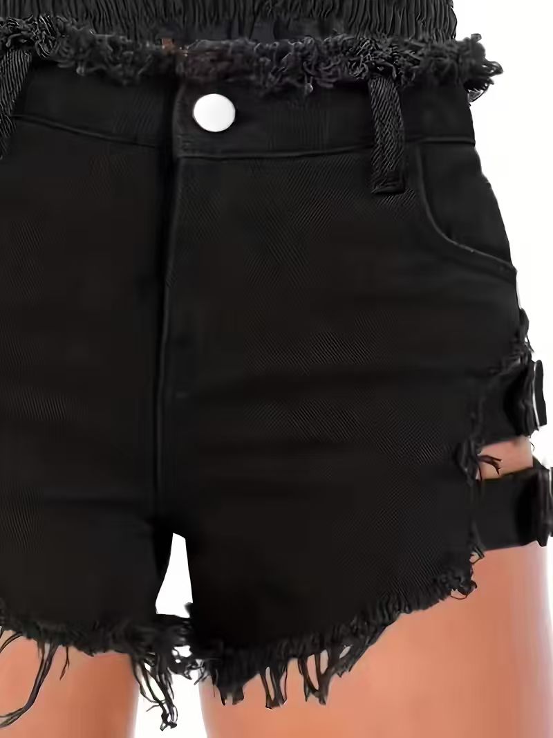 Shorts en jean noir taille bas - Shorts Denim Frayed avis et prix