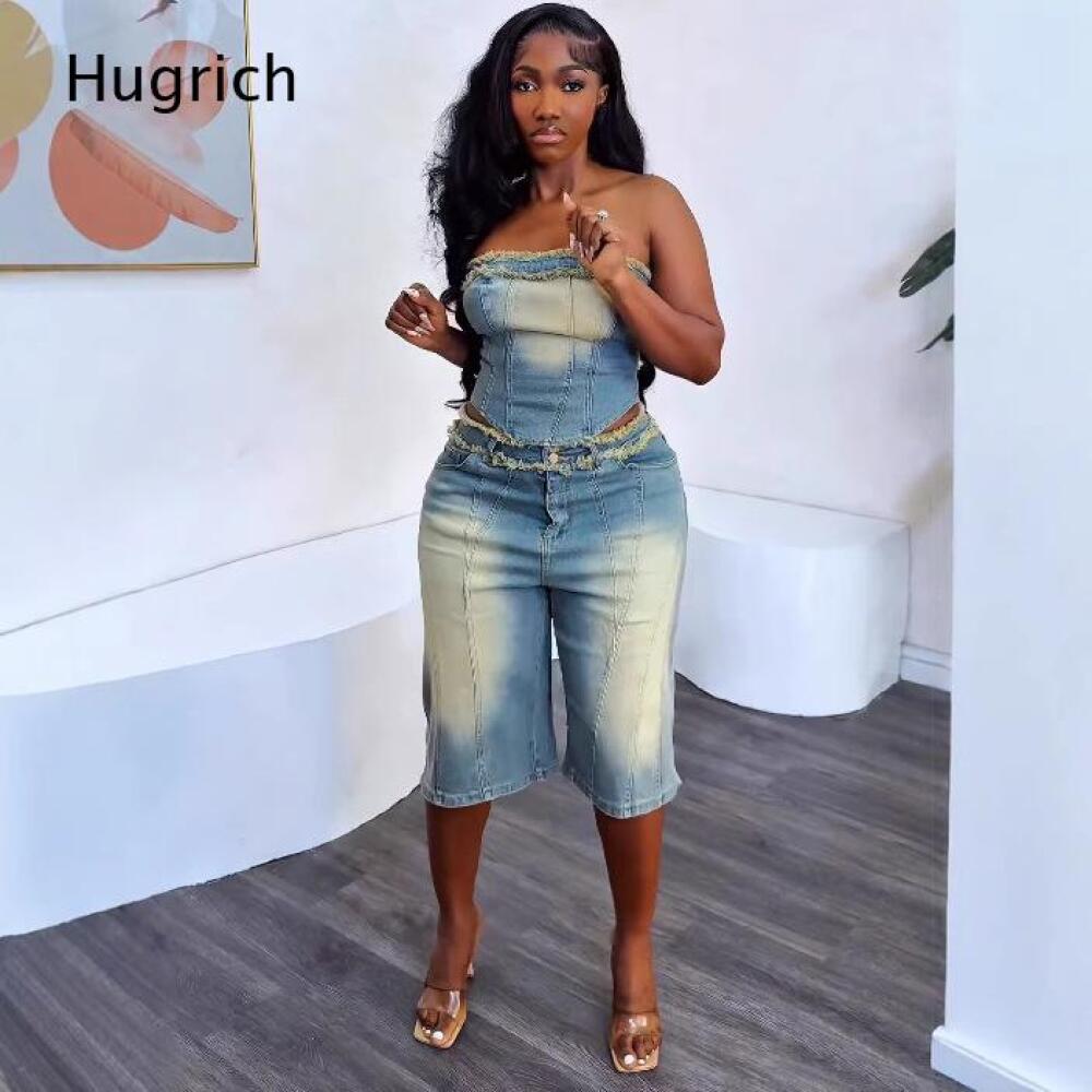 Ensemble crop top bustier déla - Shorts Denim Frayed avis et prix